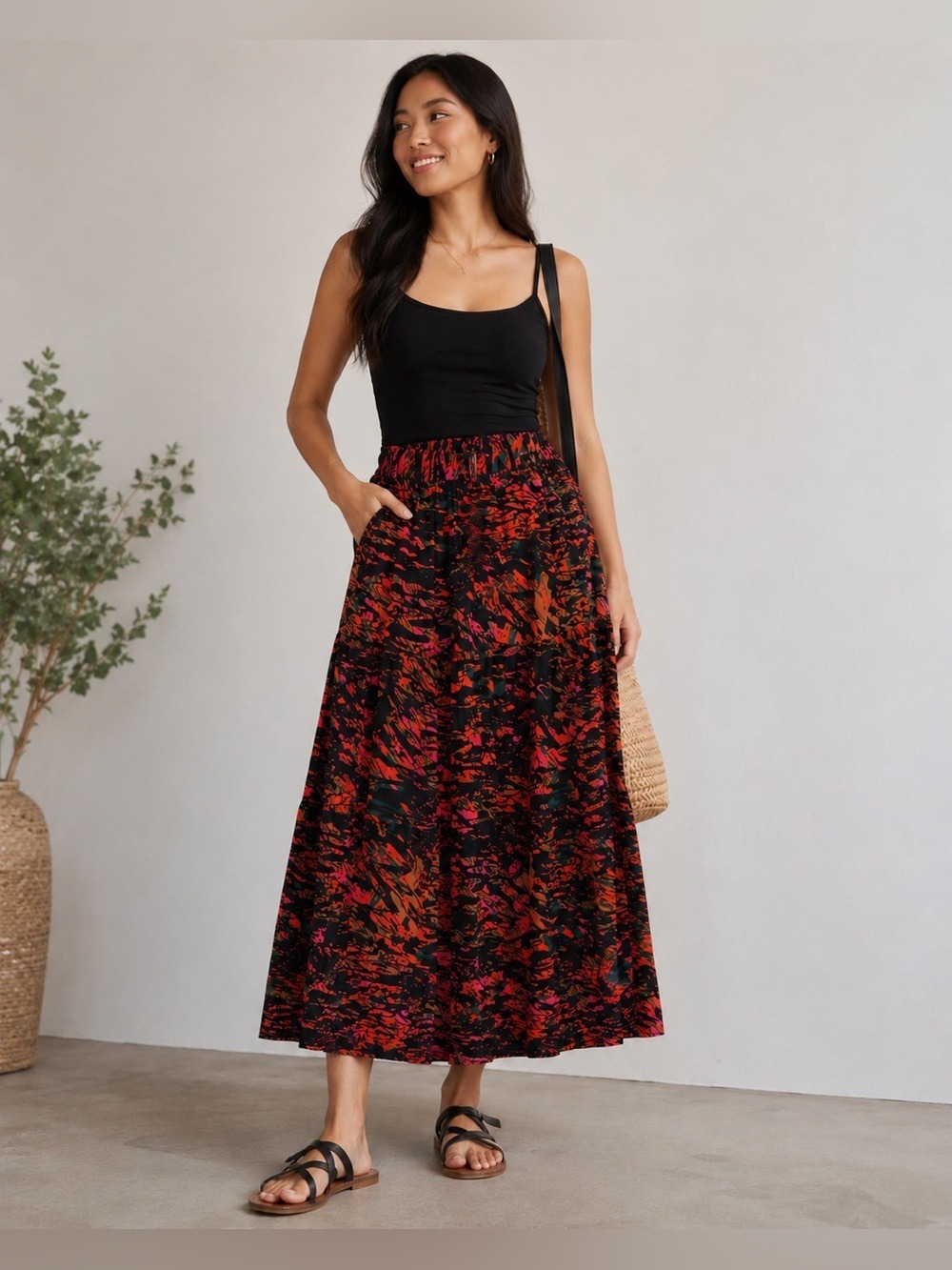 NWT Velez For Leather Lovers Boho Abstract Print Tiered Maxi Skirt Size 8